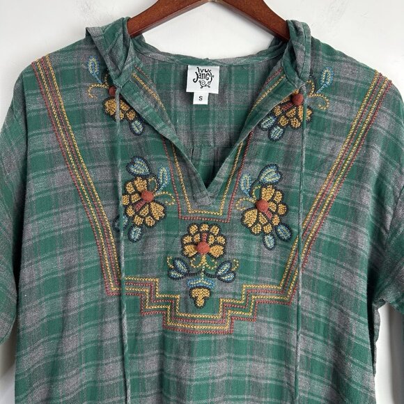 Ivy Jane Embroidered Tunic Top Boho Fairy Hippie Hooded Bell Sleeve Flannel - Picture 3 of 10